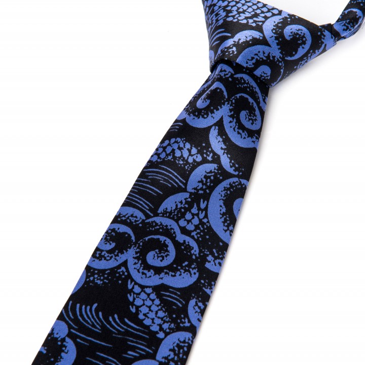 Satin silk tie designed in LONG DAO  BLUE 